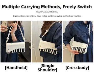 Three-way carry style for piano key pattern crossbody bag with musical note details
