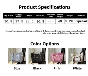 Size chart showing dimensions and weight for the grid pattern knit tote bag