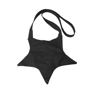 Borsa a tracolla nera a forma di stella in tela con cuciture decorative alla moda