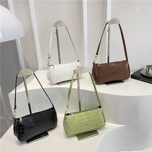 Sac Baguette Sous L'Aisselle En Cuir PU Gaufré Crocodile Pour Femmes Sac À Main Vintage Rétro À Fermeture Éclair