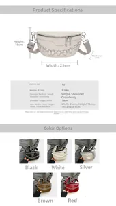 Detailed size specifications for the PU leather chest bag with dimensions and strap length