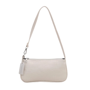 Retro cream white baguette bag with crocodile pattern and silver metal zipper