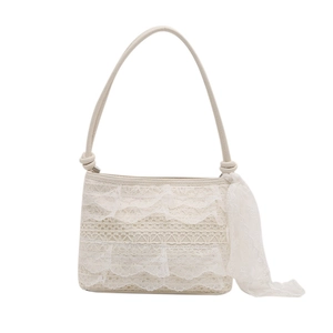 Sac à bandoulière minimaliste blanc ivoire avec volants en dentelle pour femme