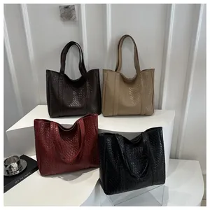 Minimalist woven texture tote bags in four elegant colors with large capacity design