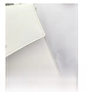 Close-up of fine stitching and premium white leather texture on a bow handbag