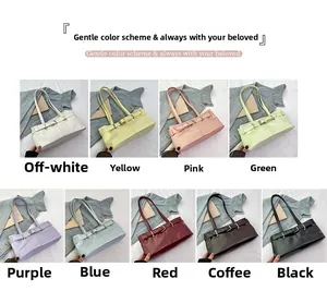 Detailed grid view of minimalist baguette underarm bags in nine vibrant color options