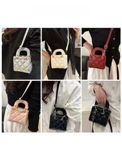 Multiple colors of quilted mini crossbody bags shown in a collage of lifestyle shots