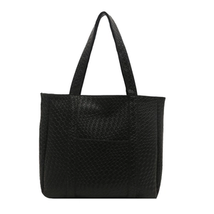 Minimalist black woven shoulder tote bag with large capacity for daily commuting