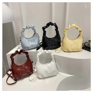 Hobo bags in five colors featuring pleated cloud handles and glossy leather texture