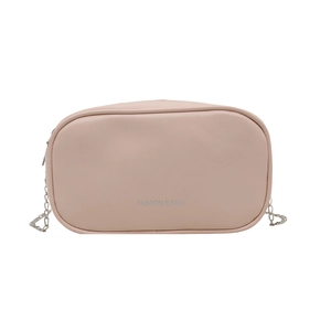 Petit sac bandoulière rose poudré avec chaîne argentée et lettrage de mode chic