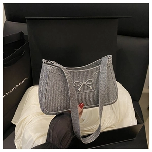 Silver rhinestone shoulder bag with metal bow detail in an elegant gift box set