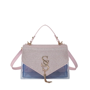 Pink and purple gradient transparent PVC crossbody bag with gold hardware and chain