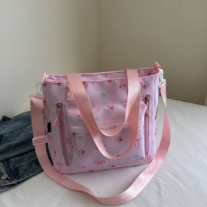 Women Casual Floral Print Canvas Shoulder Bag Large Capacity Crossbody Bag For University Students Commute Top Handle Bag