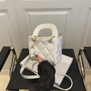 Elegant white quilted mini handbag with gold metal hardware and chain strap for women