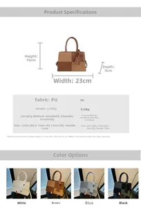 Detailed size chart and dimensions for the patchwork PU leather crossbody bag