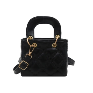 Classic black quilted handbag with diamond pattern and gold chain strap for women