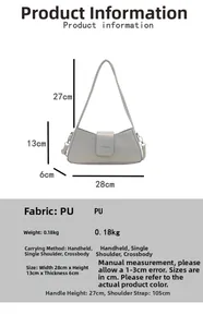 Detailed size specifications and parameters for the gray PU leather underarm bag