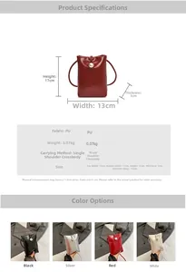 Size chart showing 17x13cm mini crossbody bag with pearl clasp and PU leather details