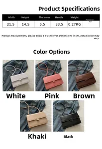 Detailed size chart and multi-color display of crocodile texture PU chain handbag