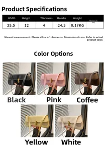 Size chart and dimensions for the minimalist solid color PU leather underarm handbag