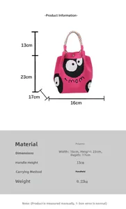 Polyester pink knitted bucket bag detail with 23cm height and cartoon pattern