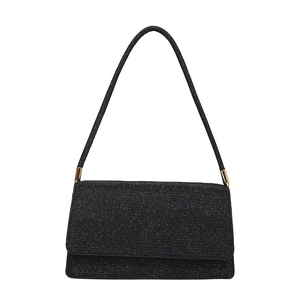 Pochette de soirée enveloppe noire chic avec paillettes argentées et bandoulière