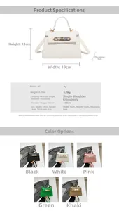 Detailed size chart and multi-color display of crocodile texture PU leather crossbody bag