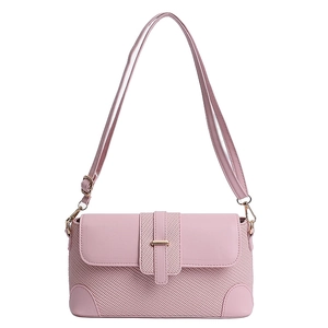 French vintage light pink shoulder bag with woven texture and gold buckle detail