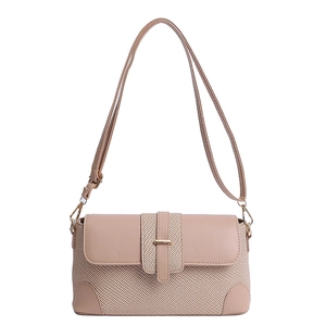 Sac baguette beige minimaliste en similicuir et texture tissée avec bandoulière