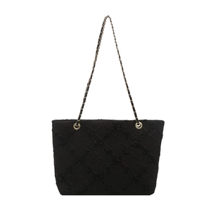 Elegant black plaid tote bag with luxury chain strap and large capacity design