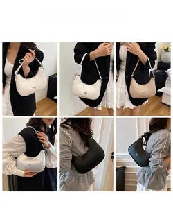 French style hobo bag with metal bow detail shown in various colors on models
