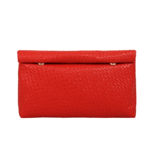 Red woven clutch handbag with high-quality texture and gold magnetic clasp closure
