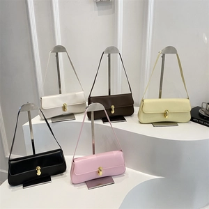 Women PU Leather Baguette Shoulder Bag Minimalist Vintage Style Solid Color Underarm Bag With Metal Buckle Daily Fashion Handbag