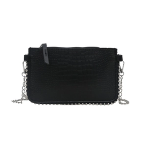Borsa a tracolla nera motivo coccodrillo con borchie argento e catena