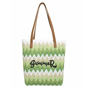 Handgewebte Strandtasche mit grünen Wellenstreifen und Summer-Stickerei-Detail