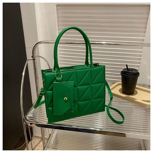 Trendy green quilted women's handbag with matching mini pouch, versatile crossbody tote bag
