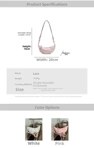 Detailed size specifications and dimensions for lace butterfly crescent crossbody bag