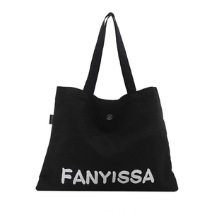 Large black canvas tote bag with white FANYISSA lettering and double shoulder handles