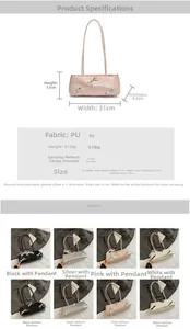 Detailed size specifications and material info for the PU leather ballet style baguette bag