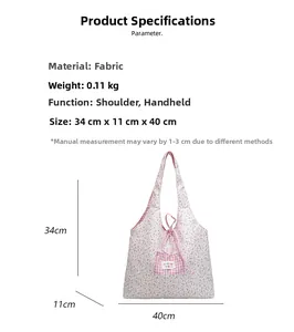 Guide des tailles du sac cabas en toile fleurie avec dimensions 34x11x40cm et détails