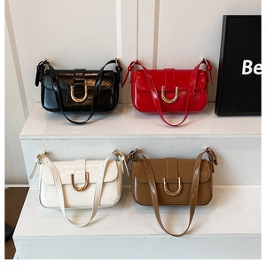 Chic small square bags in four colors with golden U-shaped buckles and adjustable straps