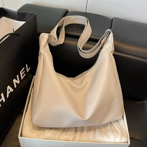 Large beige PU leather hobo bag for women in a white gift box for daily commuting