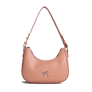 Pink minimalist hobo shoulder bag with a silver bow accent and adjustable strap