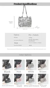 Detailed dimension chart for large graffiti tote bag showing 31x26x10cm size and 30cm handle