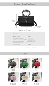 Detailed size specifications and weight info for the chic metallic handle crossbody bag
