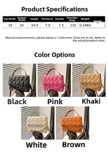 Detailed size chart and multi-color selection of retro quilted chain square handbags
