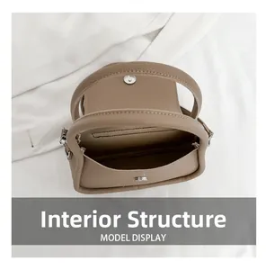 Internal structure of khaki lychee leather saddle bag with magnetic snap and pocket