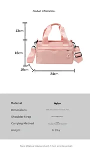 Mini sac à main rose en nylon 24x16x10cm avec détails de bandoulière réglable