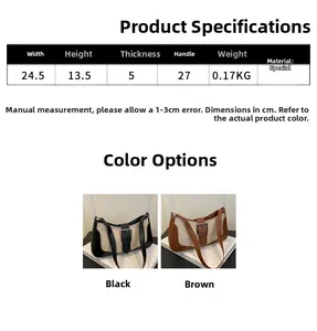 Detailed size chart for minimalist contrast stitching shoulder bag with color options