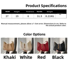 Detailed size specifications and color options for the quilted PU leather crescent bag